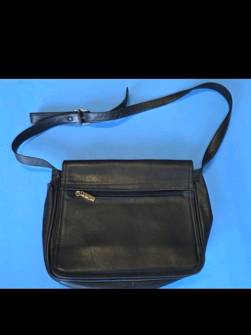 Vintage Graffeo Black Leather Crossbody Organizer Bag Messenger Flap Purse